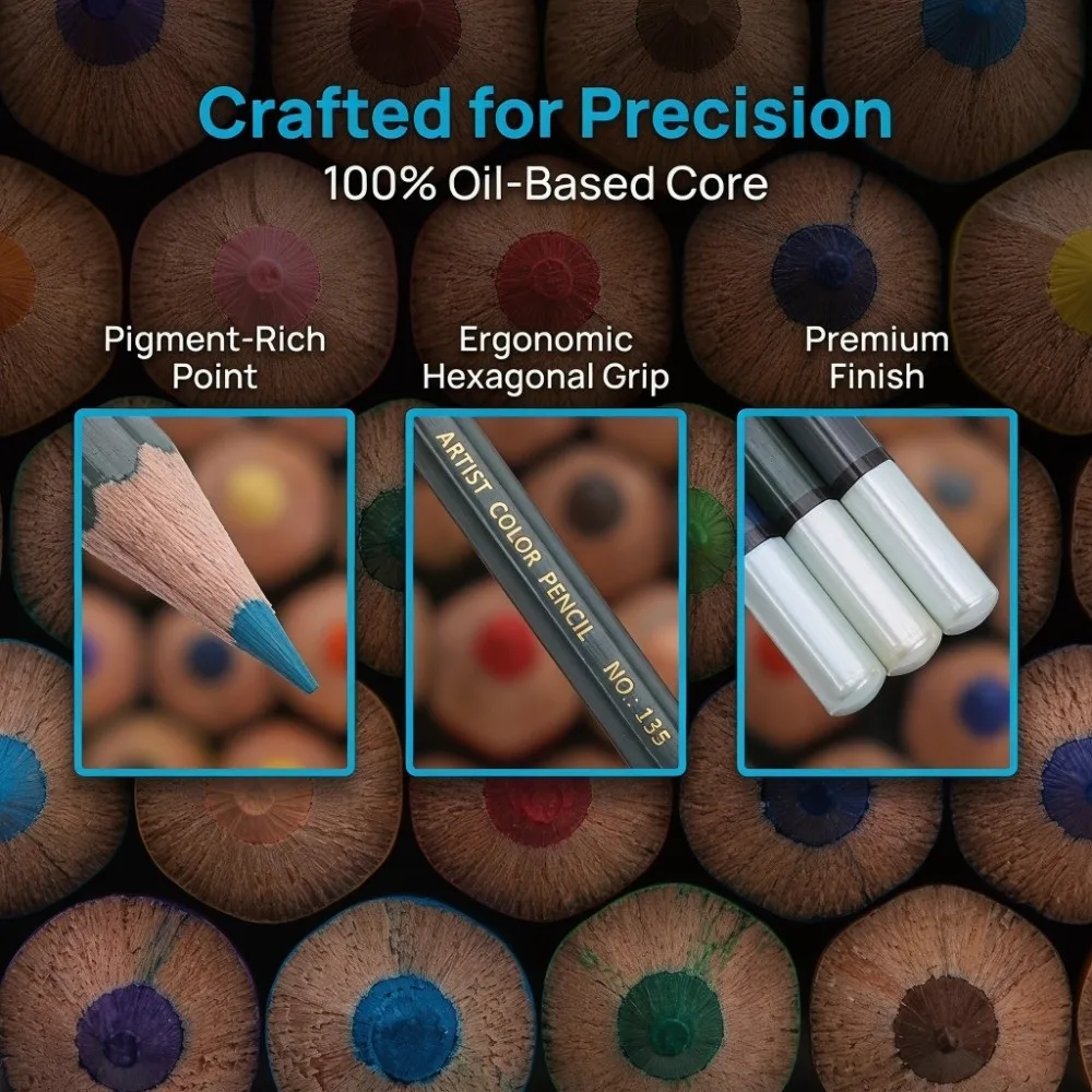 72 Colors Wood Soft Core Color Pencil Set High Color Saturation Hexagonal Water-Soluble Pencils Even Color Laydown Easy Blending