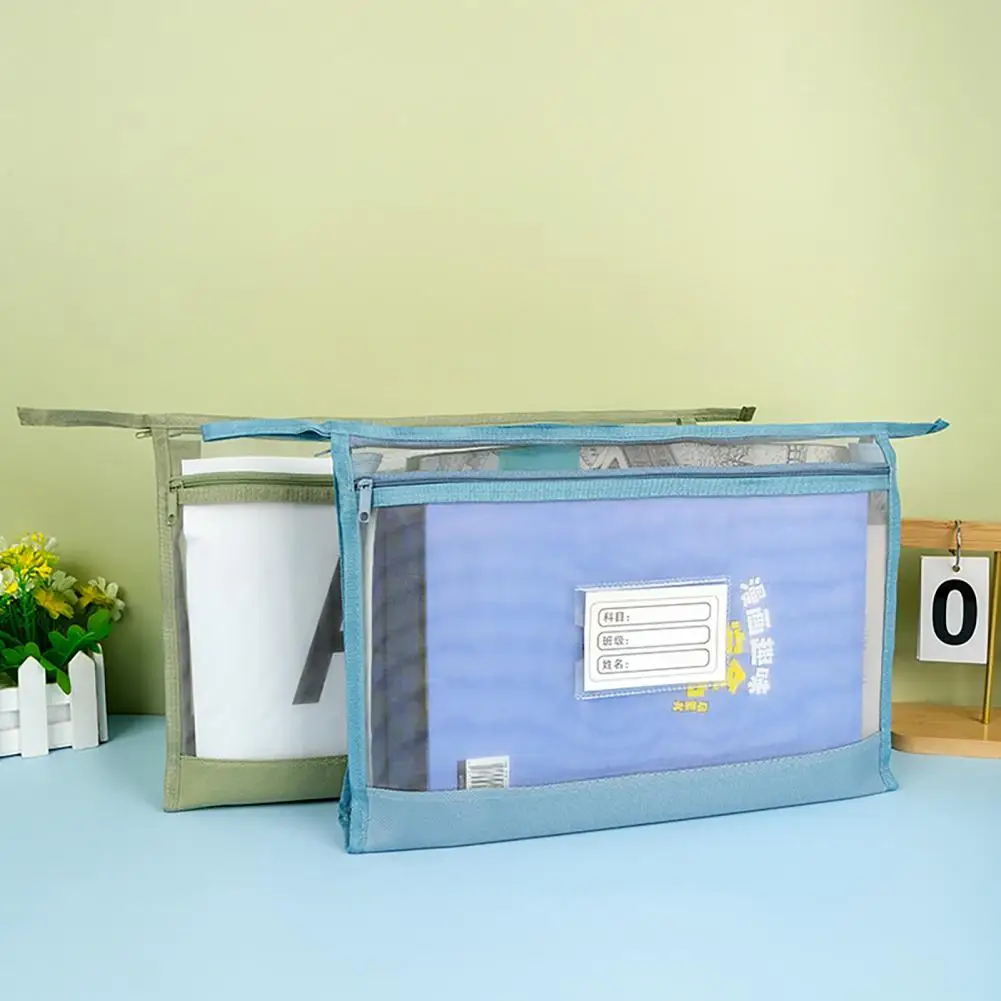 

File Bag Organizer Transparent Double-layer Mesh Zipper Pouch for A4 Documents Organize Office School Travel Supplies