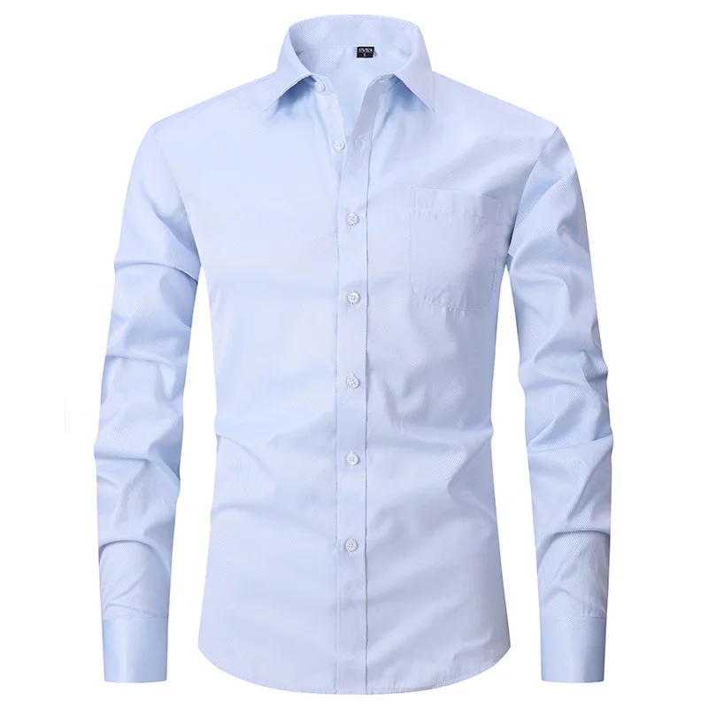 L108 camisa francesa masculina de manga larga a righe de color sólido