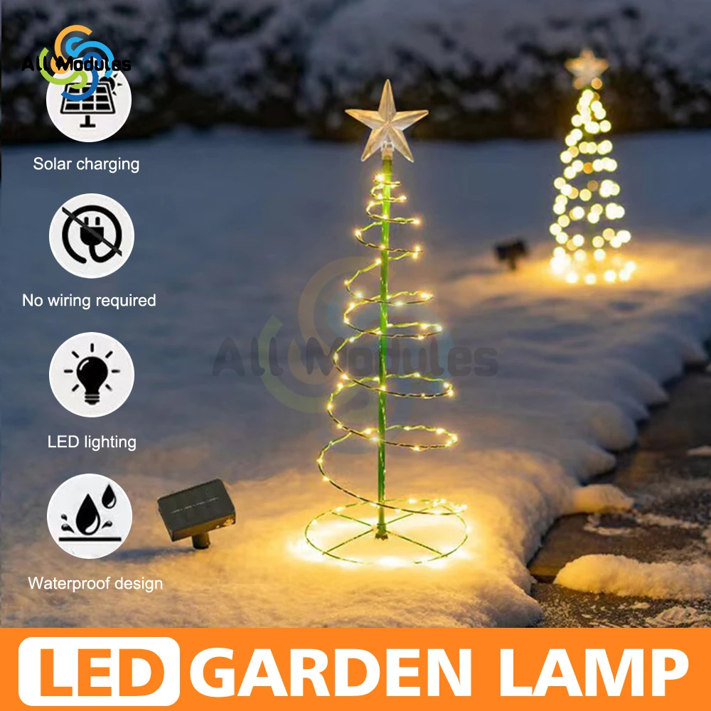 Solar Outdoor Garden Christmas Tree Light Stand Garden LED Ground Lamp String Saterproof IP65 Star Lantern Decorative Light