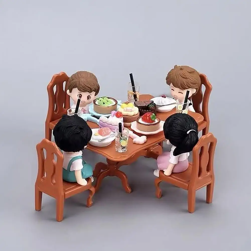 Doll House Miniature Dollhouse Dining Room Furniture Set with Wooden Table Chairs 1/12 Scale Model Accessories for Decor Photo