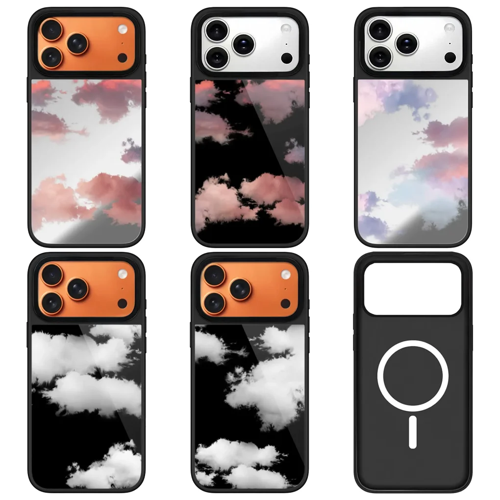 

White Pink Cloud Mirror Surface Magnetic Phone Case Cover for IPhone 13 14 15 16 17 Pro Max Case for IPhone 17 Air