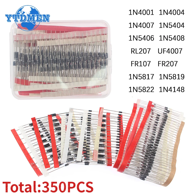 350PCS Fast Switching Schottky Diode Kit 1N4148 1N4001 1N4004 1N4007 1N5404 RL207 1N5819 1N5822 1N5408 Rectifier Diodes Set