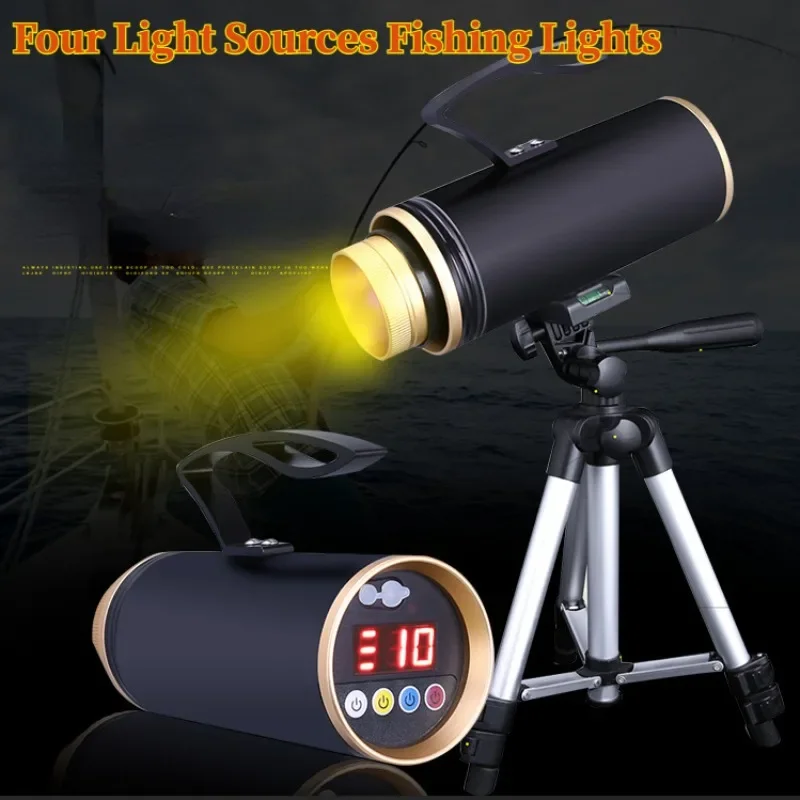 Blue White UV Yellow Light 4 Light LED Fishing Flashlight Powerful Zoom Searchlight for Night Fishing Hiking