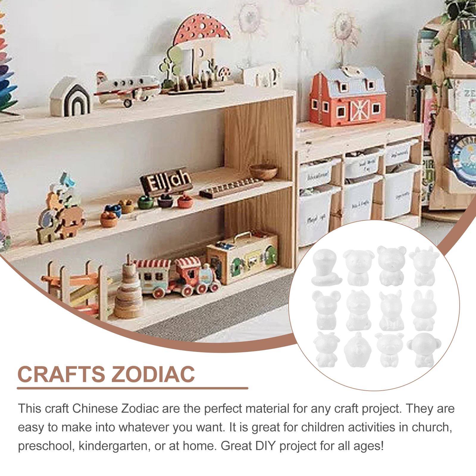 

12 Pcs Chinese Zodiac Craft Foam Animal naments for Kids DIY Project Children Activities Church Preschool Home Decor