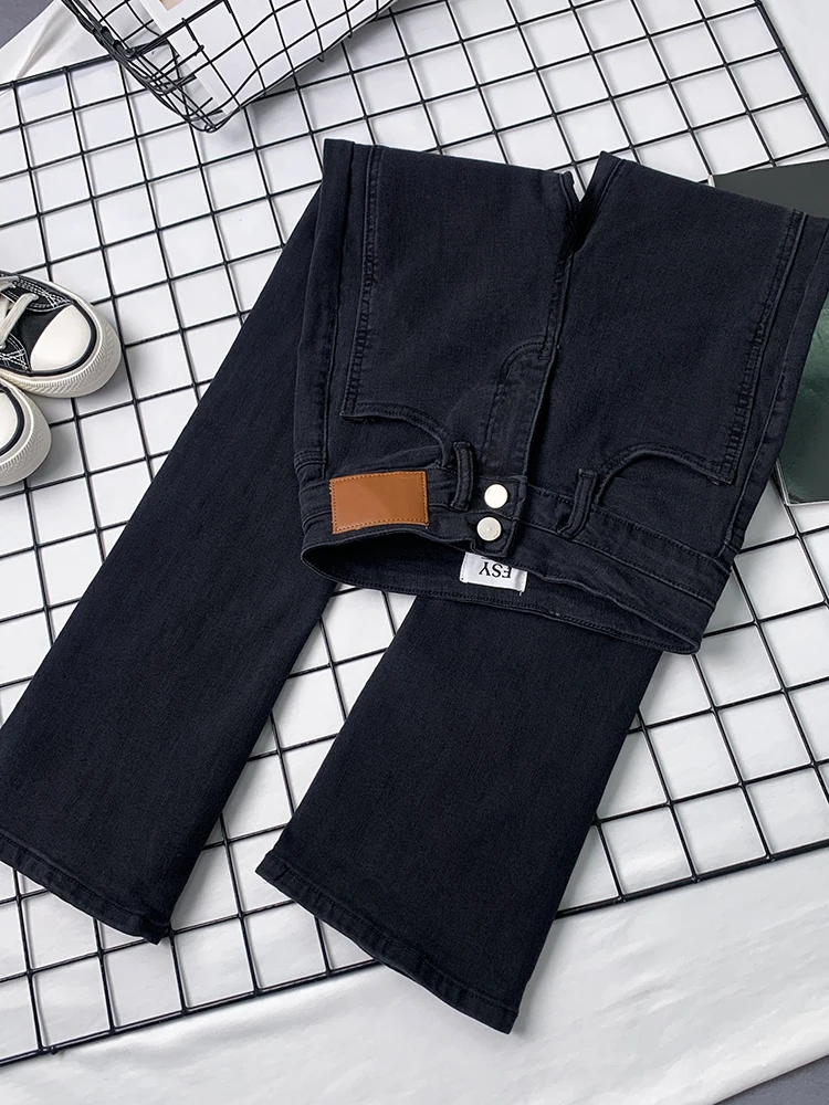 High Waist Straight Leg Denim Jeans Women's Spring Autumn Fashion Slimming Bootcut Trousers Front Split Cotton Stretch Denim