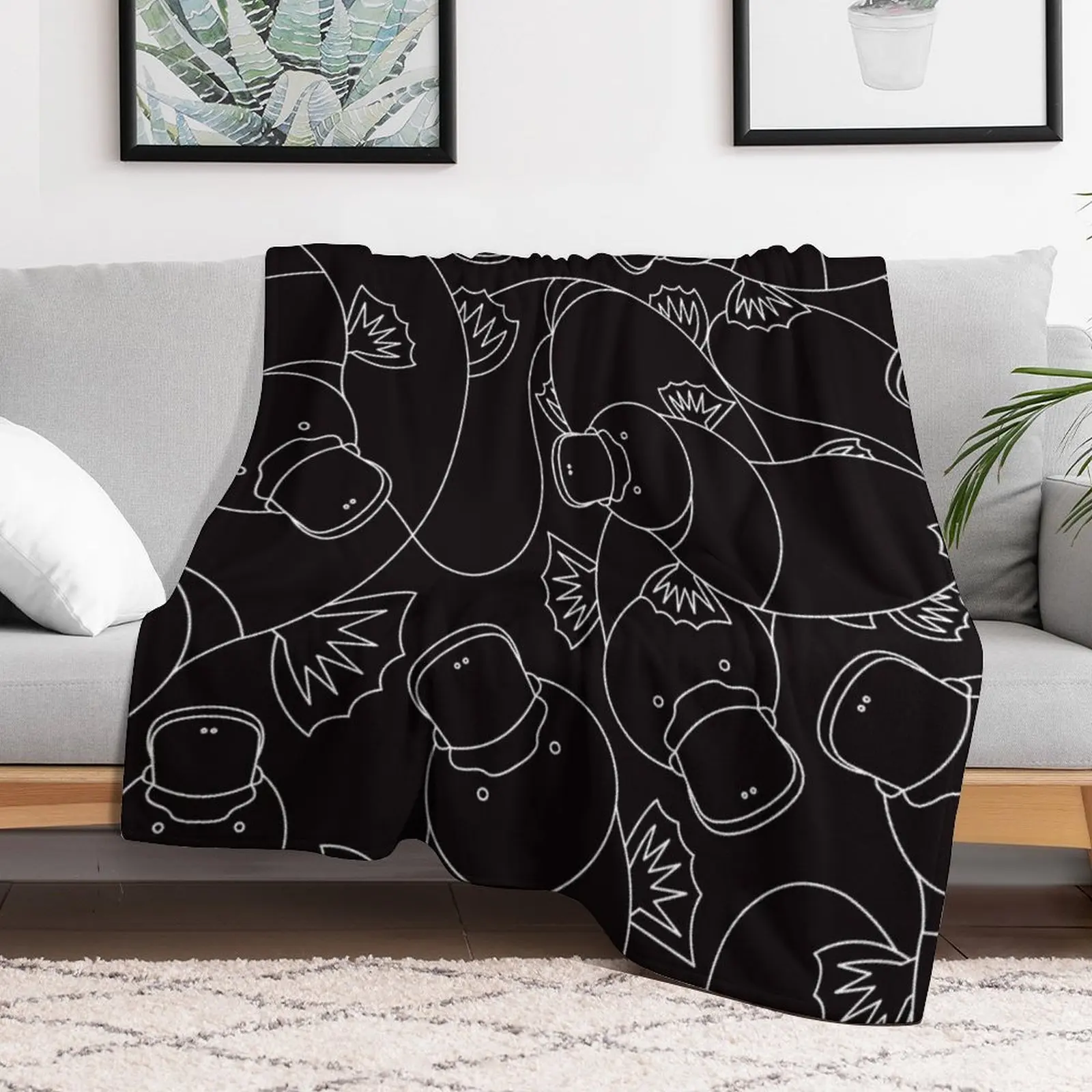 Minimalist Platypus Black and White Throw Blanket Decorative Beds for winter halloween Cute Plaid Blankets