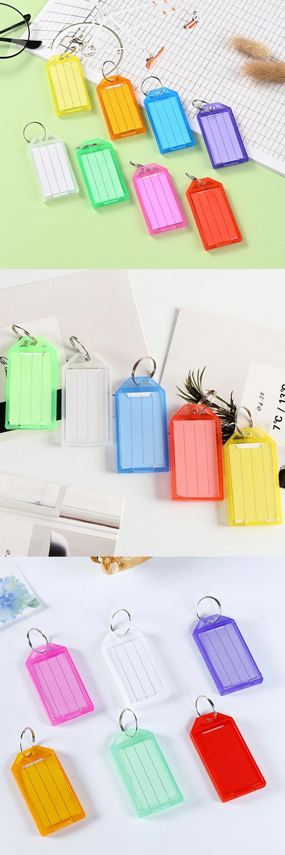 10–100 Stück, sortiert, mehrere Farben, Klappe, Schlüsselanhänger, Kunststoff, für Gepäck, Rucksack, ID-Informationsetiketten, doppelseitige Markierung, Schlüsselanhänger ZYF – Detail 2