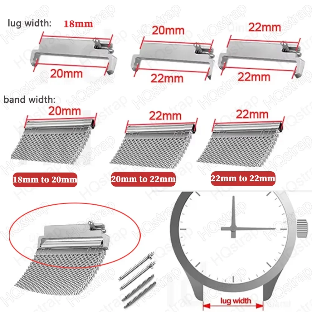 1 Pair Strap Adapter Stainless Steel Watch Band Connector 18mm 20mm 22mm Replace Watchband Quick Release Spring Bars Accessories