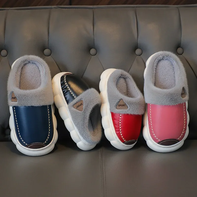 2026 Children Cotton Shoes Britain Style Kids Classic Slippers Solid Color Sewing Plush Warm Winter Boys Girls Fashion Slippers