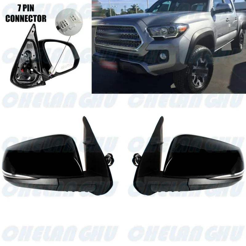 For Toyota Tacoma 2016 2017 2018 2019 2020 2021 US Version 1 Pair 7 Pin Black Painted Power Adjust Power Fold Mirror Assembly