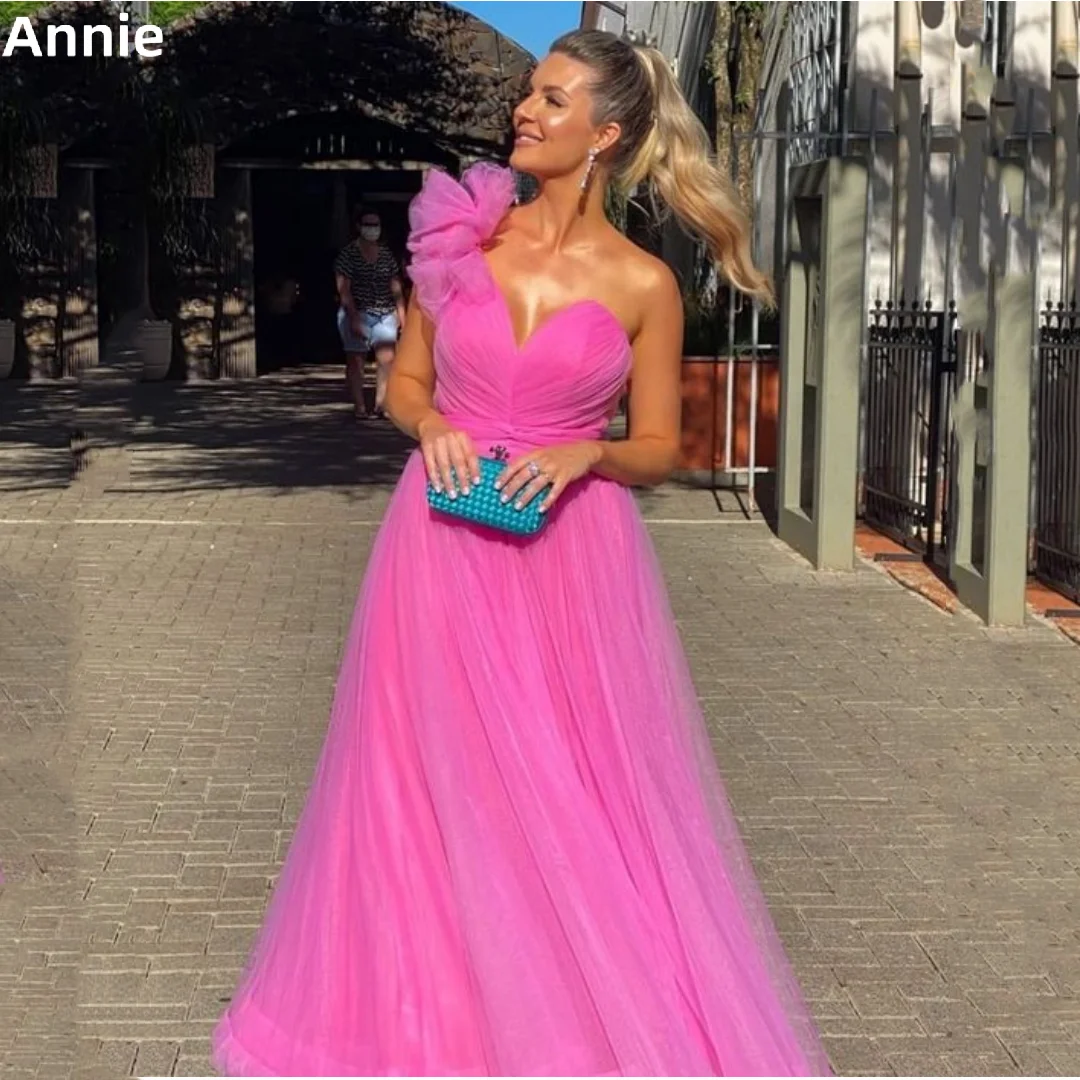 

Annie Off-the-shoulder Tulle Prom Dresses Delicate Pink Cocktail Custom Evening Dresses A-shaped 2023 Damen Abendkleid