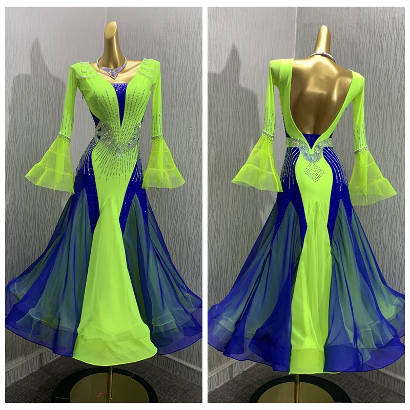 ABCDance dress Modern Waltz Tango Competition Ballroom Dance Dress,Smooth Ballroom Dress , Costume Long Sleeve,  green