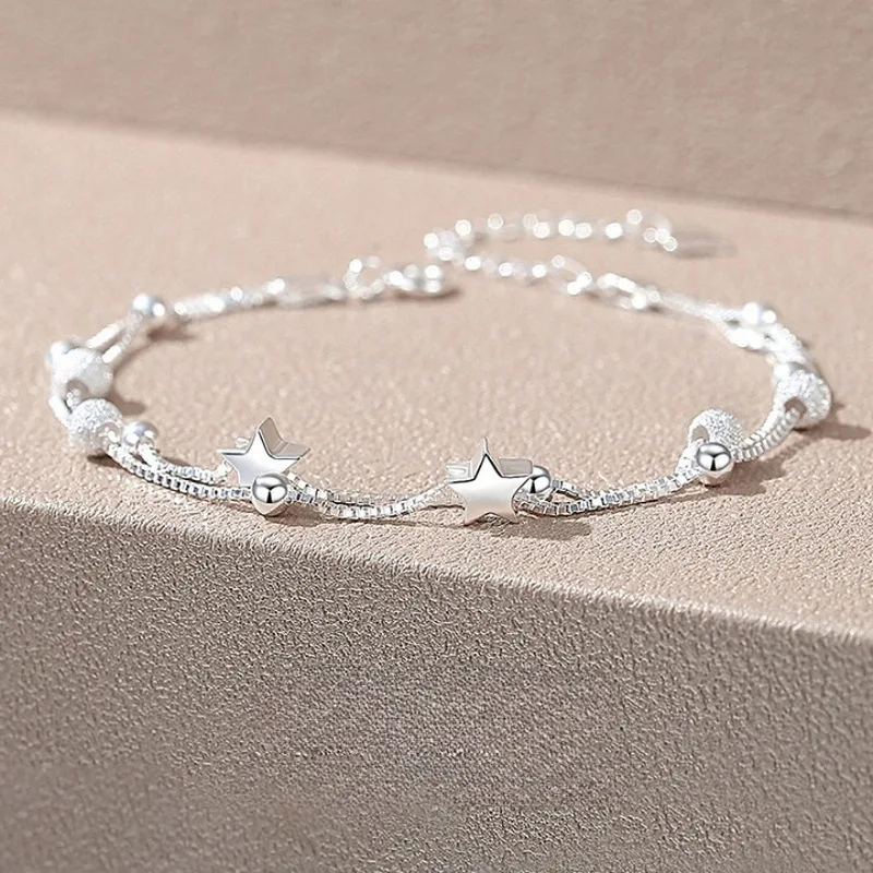 Bracelets de perles d'étoile en argent regardé 925 pour femme, double couche, réglable, vintage, coréen, fête, bijoux exquis