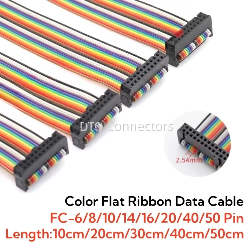 2.54MM pitch FC-6/10/14/40/50Pin 10/20/30/40/50CM JTAG ISP Download Cable Color Flat Ribbon Data Cable For DC3 IDC Box Header