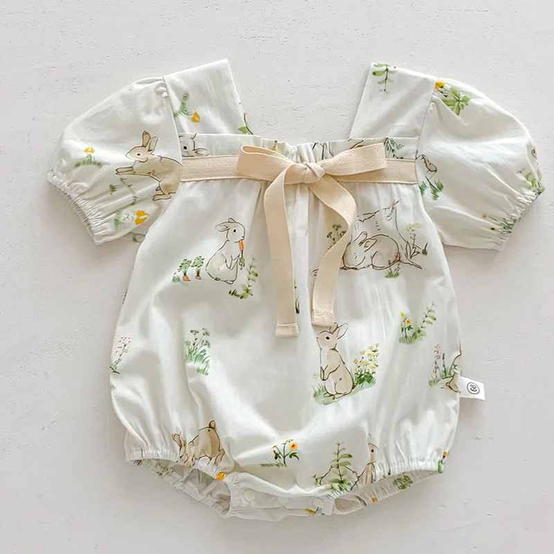2025 New Summer Newborn Baby Girls Romper Short Sleeved Cotton Print Toddler Baby Girls Jumpsuit 0-24M Children Clothes 4