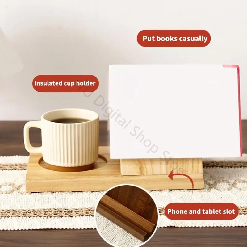 96BA Geometric Wooden Bookstand with Beverage Tray Multifunctional Triangular Reading Stand for Book Lovers Collector