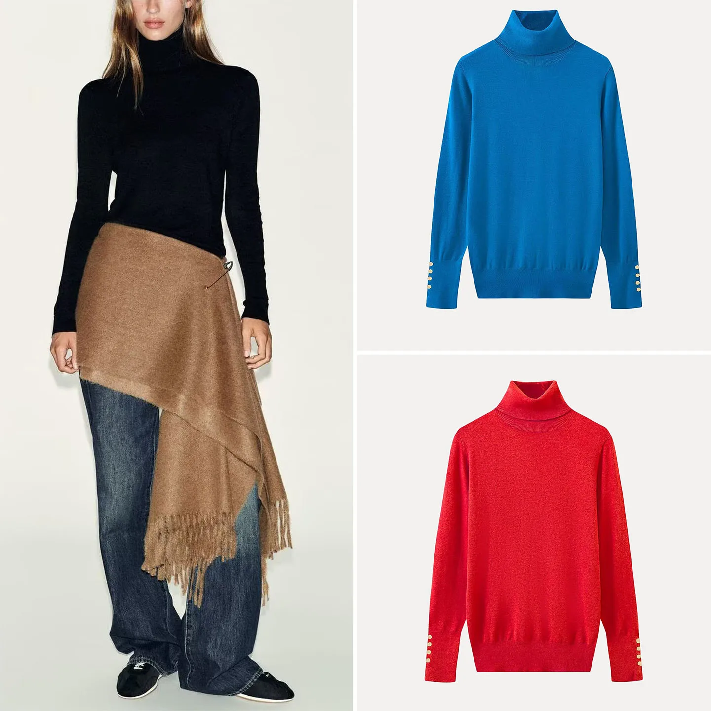 Z Top de punto plano de estilo básico para mujer, sencillo y e, versátil, con patrón esencial, manga larga y cuel...