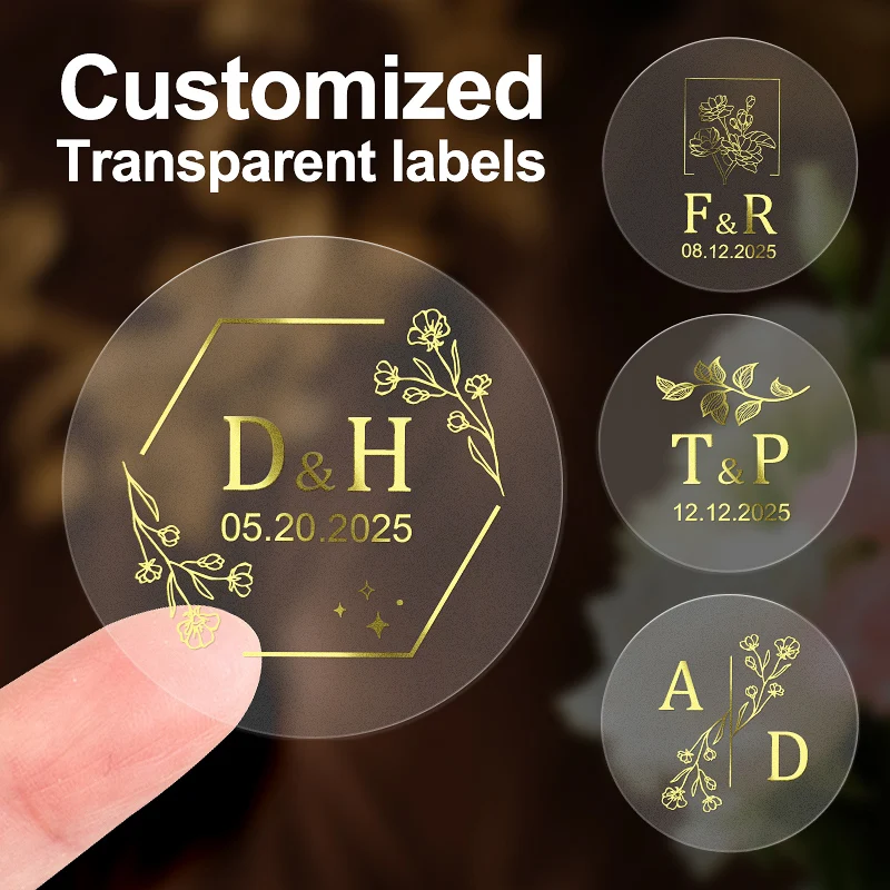 Custom Transparent Gold Waterproof Stickers-Removable Glossy Labels for Wedding Invitations,Party Favors,Home Decor & Scrapbook