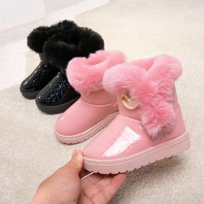 real 2024 Winter Kids Shoes for Girls Snow Boots Plus Velvet Waterproof Short Boots Boys Cotton Shoes Baby Warm Toddler Chelse