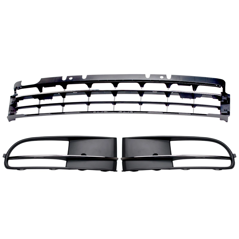 For 12-16 VW Beetle Front Bumper Center + Side Fog Light Grille Chrome Trim Set