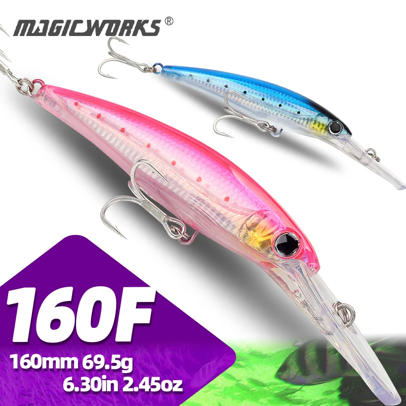 

Magic Works 160mm 69.5g Fishing Lures Minnow Wobbler Artificial Sea Hard Baits Floating Seabass Lure Big Laser Minnow Saltwater