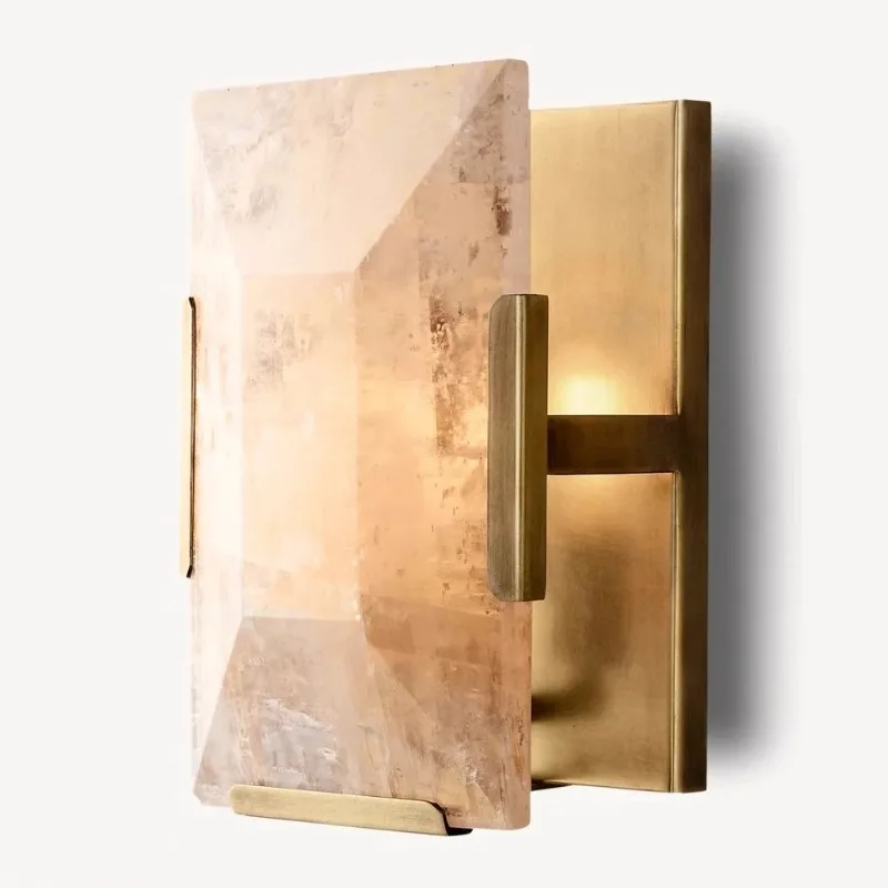 Square solution atmosphere stone wall lamp, design living room simple light luxury bedroom study decoration natural wall lamp