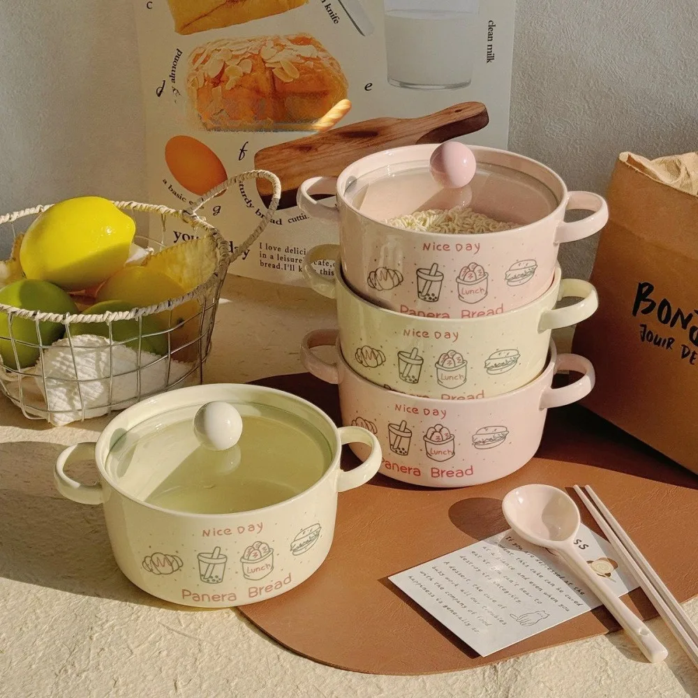 Kawaii Boba Ramen Bowl With Spoon And Chopsticks Kitchen Tableware Cute Japanese Ceramics Instant Noodles Fruit Salad Soup Bowl