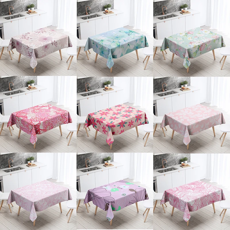 

Floral Tablecloth Home Decor Stain Resistant Waterproof Table Decoration Rectangular Kitchen Fireplace Tops