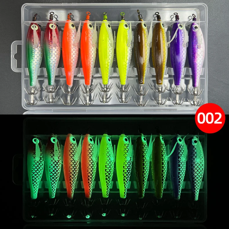 ShareShark 10 Stück/Box Tintenfisch-Jig-Köder 8cm 5,6g UV-Leuchtende Garnelenköder Horizontaler Kunstköder für Tintenfisch Oktopus Salzwasser – Detail 3