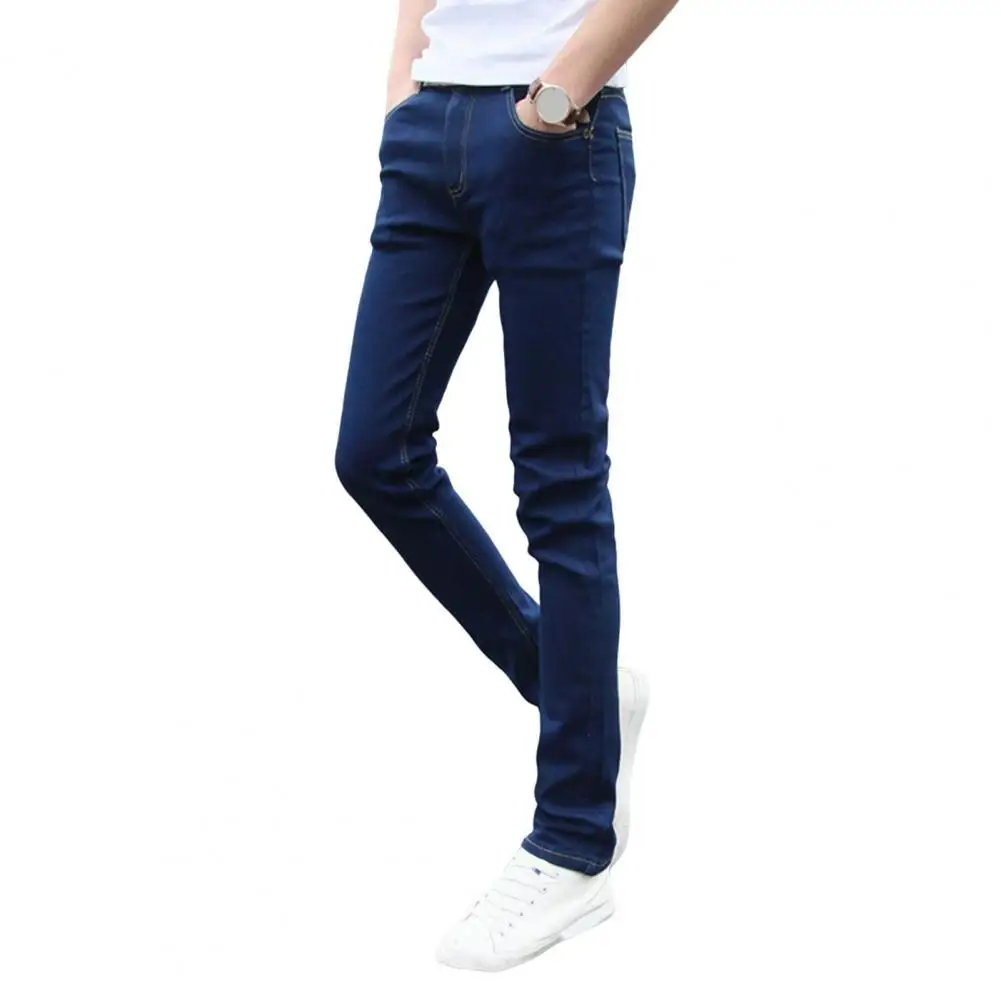 Slim-fitting Men Jeans Men's Slim Fit Zipper Jeans Summer Casual Denim Pencil Pants for Office School Travel High Waist for Men