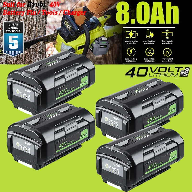 

1/2/4Pcs 8.0Ah OP4040 Replace for Ryobi 40v Battery Pin OP4015 OP4050A OP4050 Compatible with Ryobi 40V Cordless Power Tools