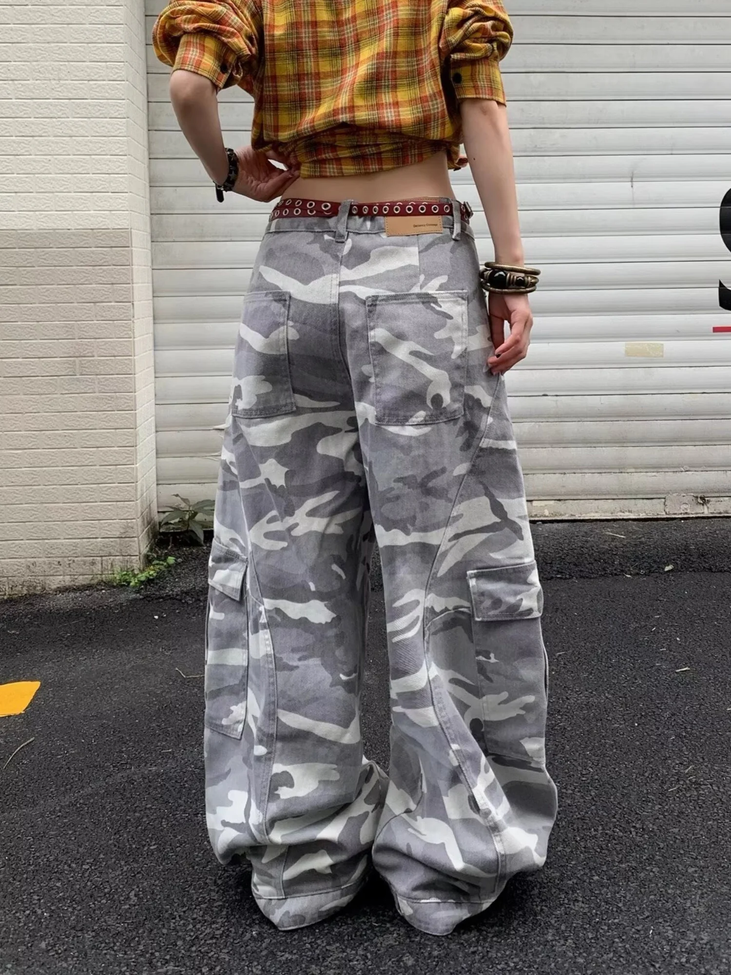 2025年アメリカンレトロY2Kファッション迷彩柄バギーカーゴジーンズパンツ レディース服 ワイドレッグ ストリートウェア コットン レディースパンツ