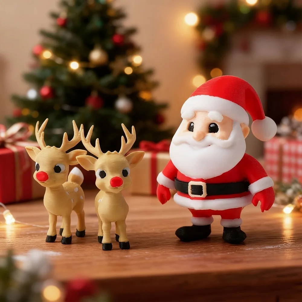 Figurine de Père Noël et de renne en 3D, idéale pour décorer votre bureau à Noël, comme ornement de Noël, pour la décoration intérieure, cadeau pour les fêtes de fin d’année 2027 et pour le Nouvel An.