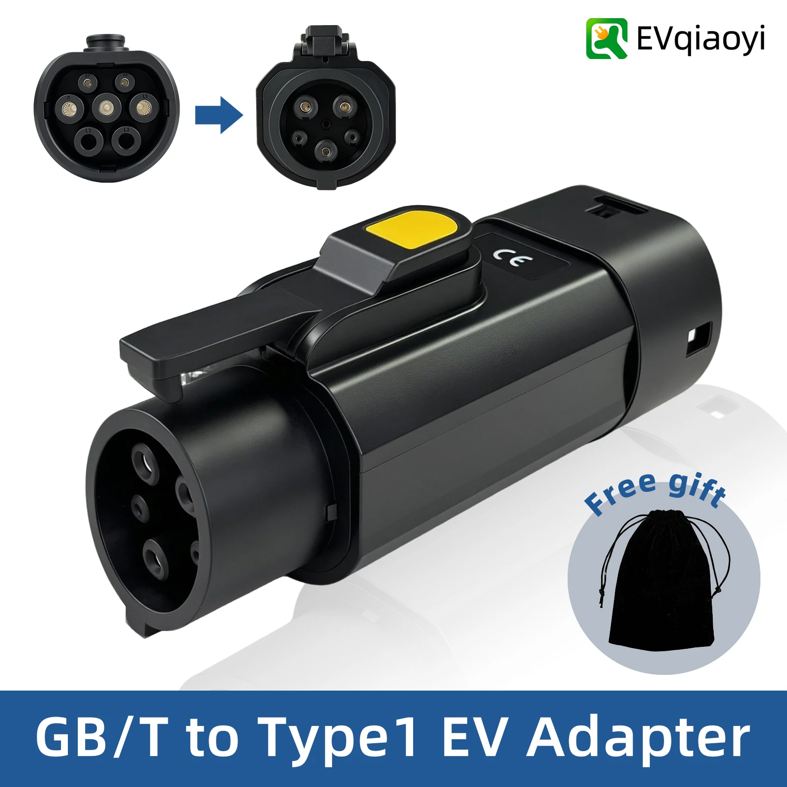 

EVqiaoyi GB/T to Type1 EV Adapter 32A 7KW GB/T Pile to SAE J1772 EVs Converter with Temperature Control for Fast Safe Charging