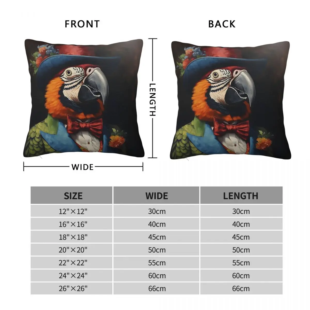 Parrot Portrait Dapper Square Pillowcase Polyester Linen Velvet Creative Zip Decorative Sofa Cushion Cover