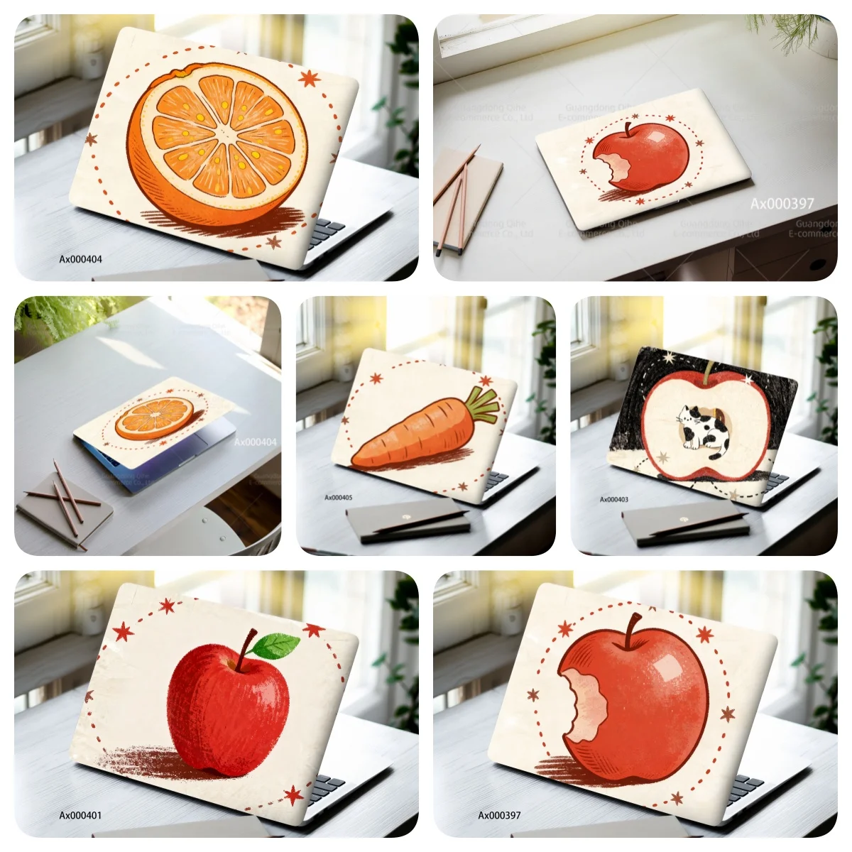 2 Pcs 15.07*10.82 Inches Cute Apple Animals Paintings Laptop Stickers Aesthetic Decals MacBook Tablet PC Waterproof Cute Crafts