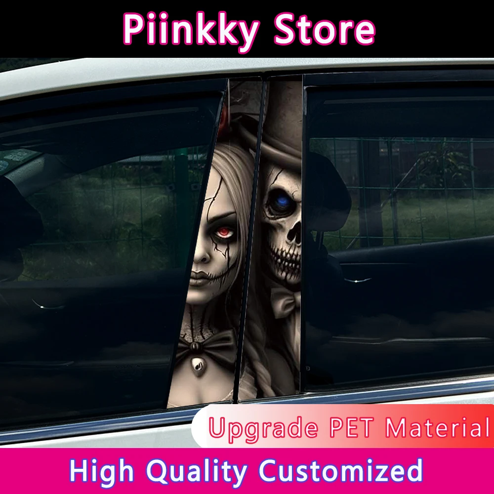 1Pair/2pcs Skeleton Soul Couple Lover Car Sticker DIY Car B-pillar Cover Scratches Waterproof Durable Decoration Auto PET Decals
