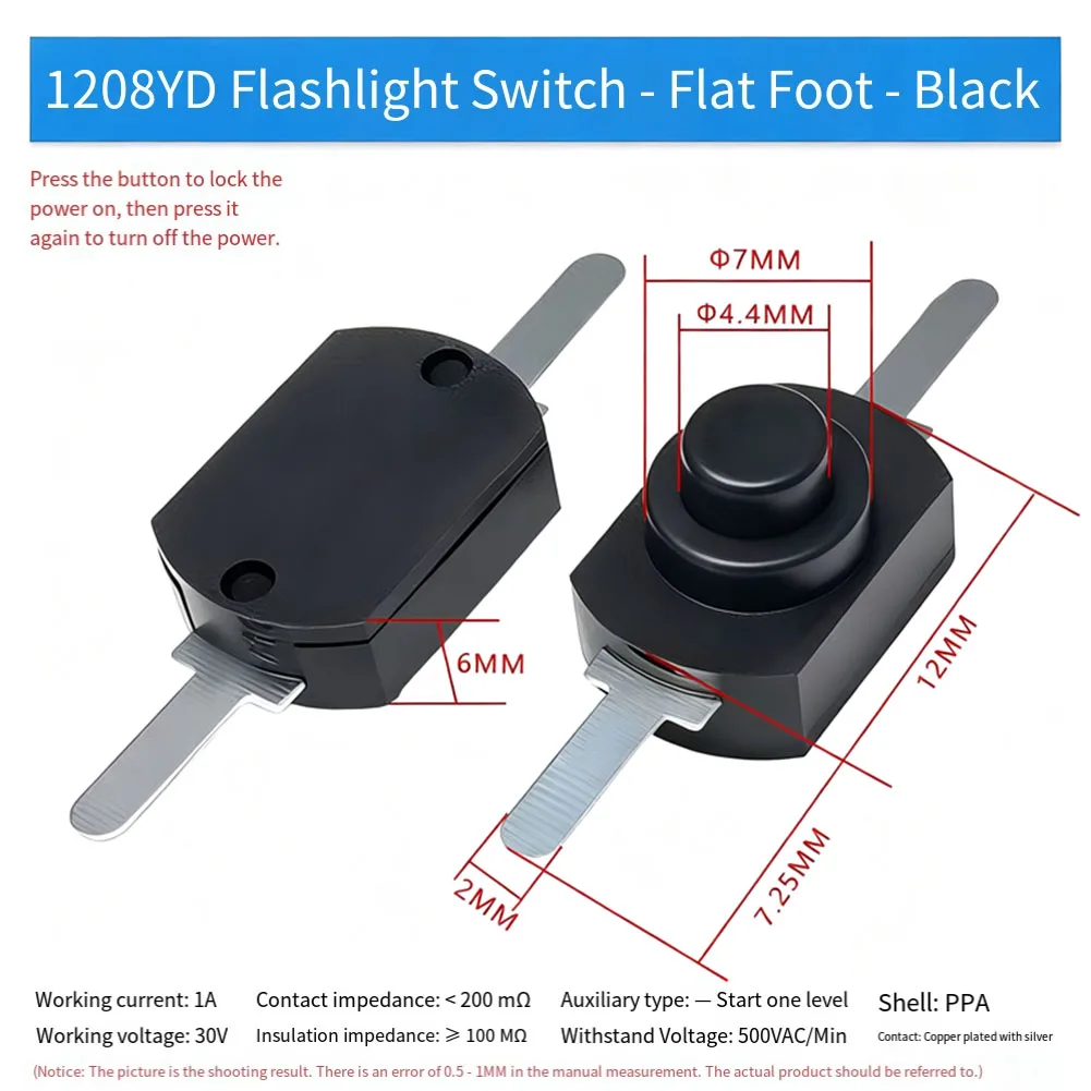 10PCS Push Button Switch Mini Torch Latching On Off Copper Terminal 1A 30V 2 Pin for Remote Controls Audio and Digital Gadgets