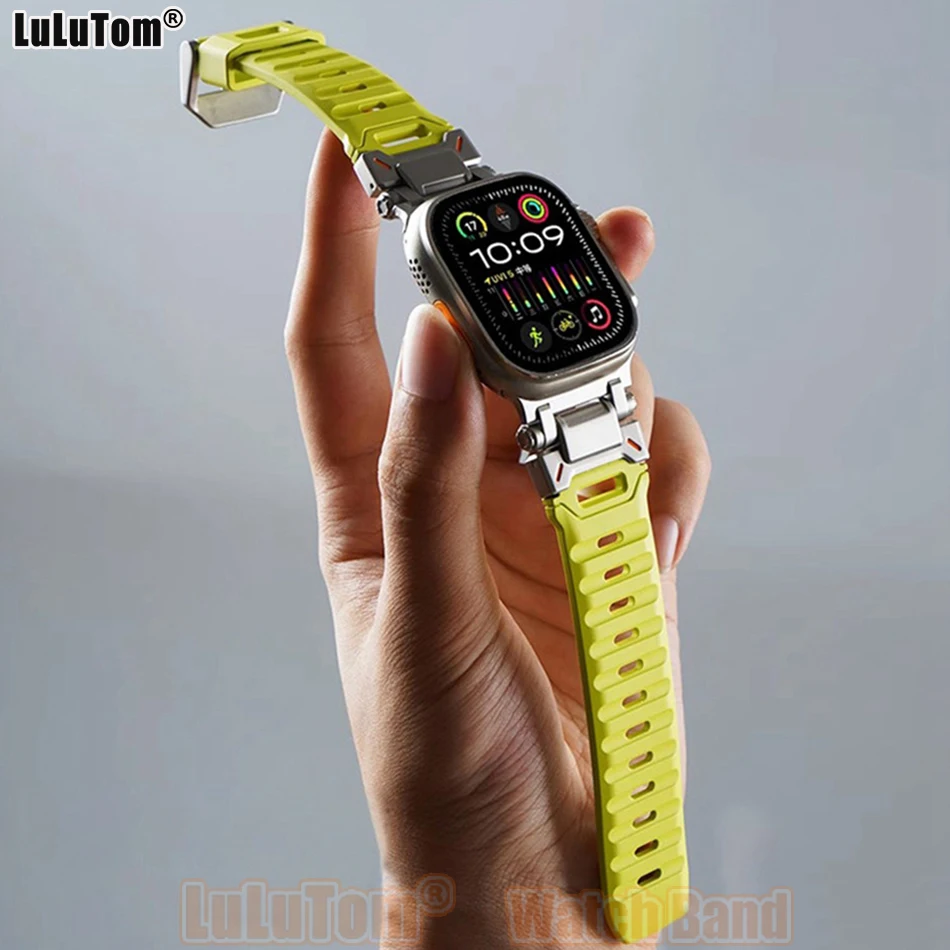 

Резиновый ремешок для Apple Watch Ultra 3/2/1, 49 мм, Series 11, 10, 46/45/44/42 мм, SE, 9, 8, 7, 6, 5, 4, с военным коннектором, спортивный ремешок