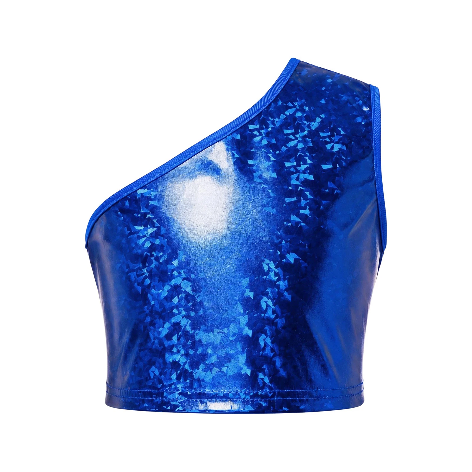 Kinder Jungen Ärmelloses Glänzendes Crop-Top Mädchen Hip-Hop Jazz-Tanz-Oberteil Einschultriges Metallic-Crop-Top Jazz-Tanz-Auftrittskostüm – Detail 3