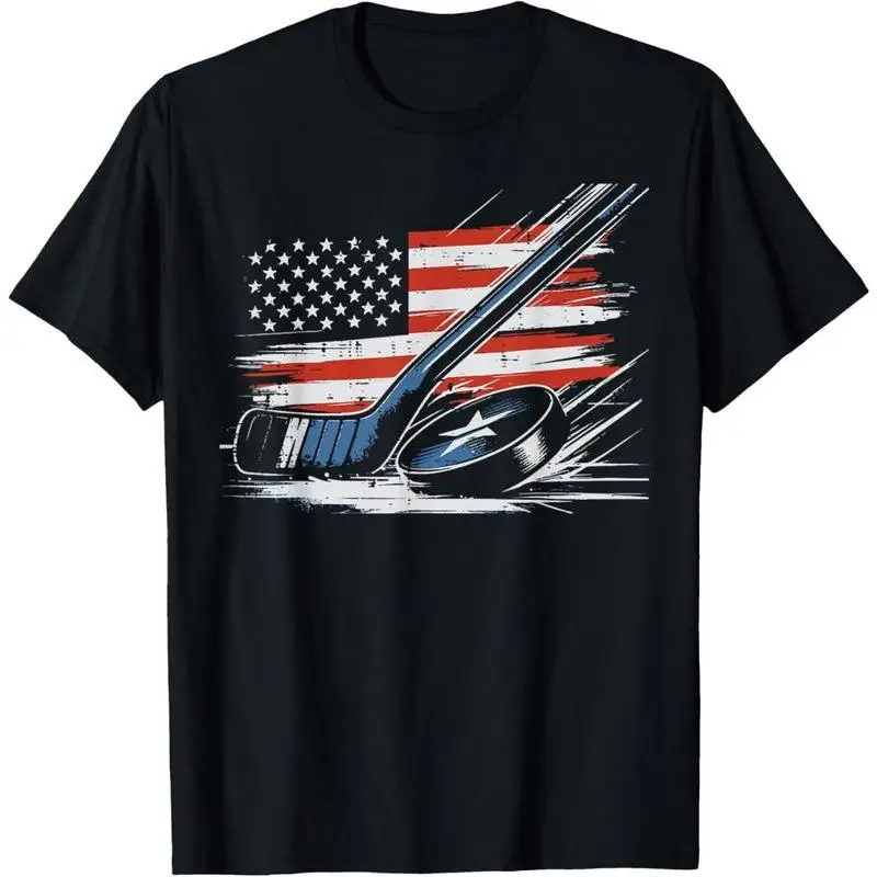 

American Flag Hockey T-shirt Men Women USA Ice Hockey Player Graphic Tee Patriotic Hockey Fan Gift