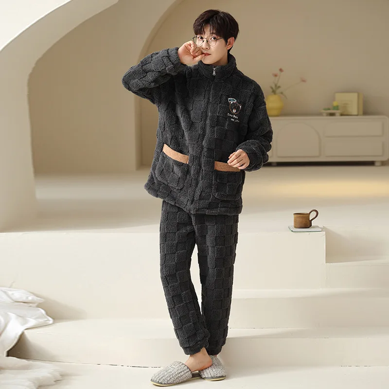 Sleepwear Men's Clothing Suits Winter Thick Home Simple Comfortable Leisure Slim Temperament Loose Fit Premium Breathable Warm