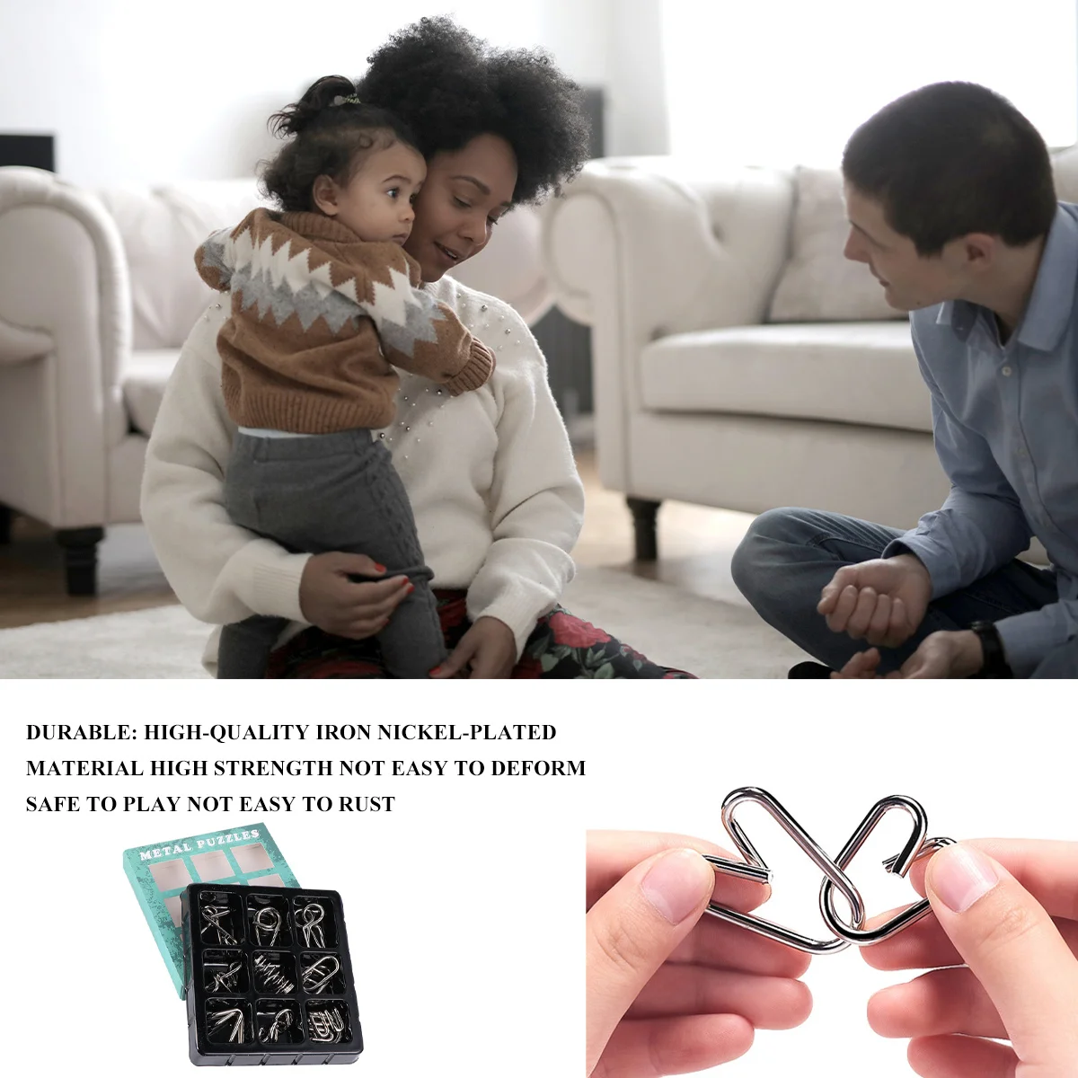 مجموعتان من ألغاز حلقة مشبك الذكاء الصينية المعدنية دعابة الدماغ لعبة تحدي الذكاء للمنزل النوم الأخضر والأزرق #5