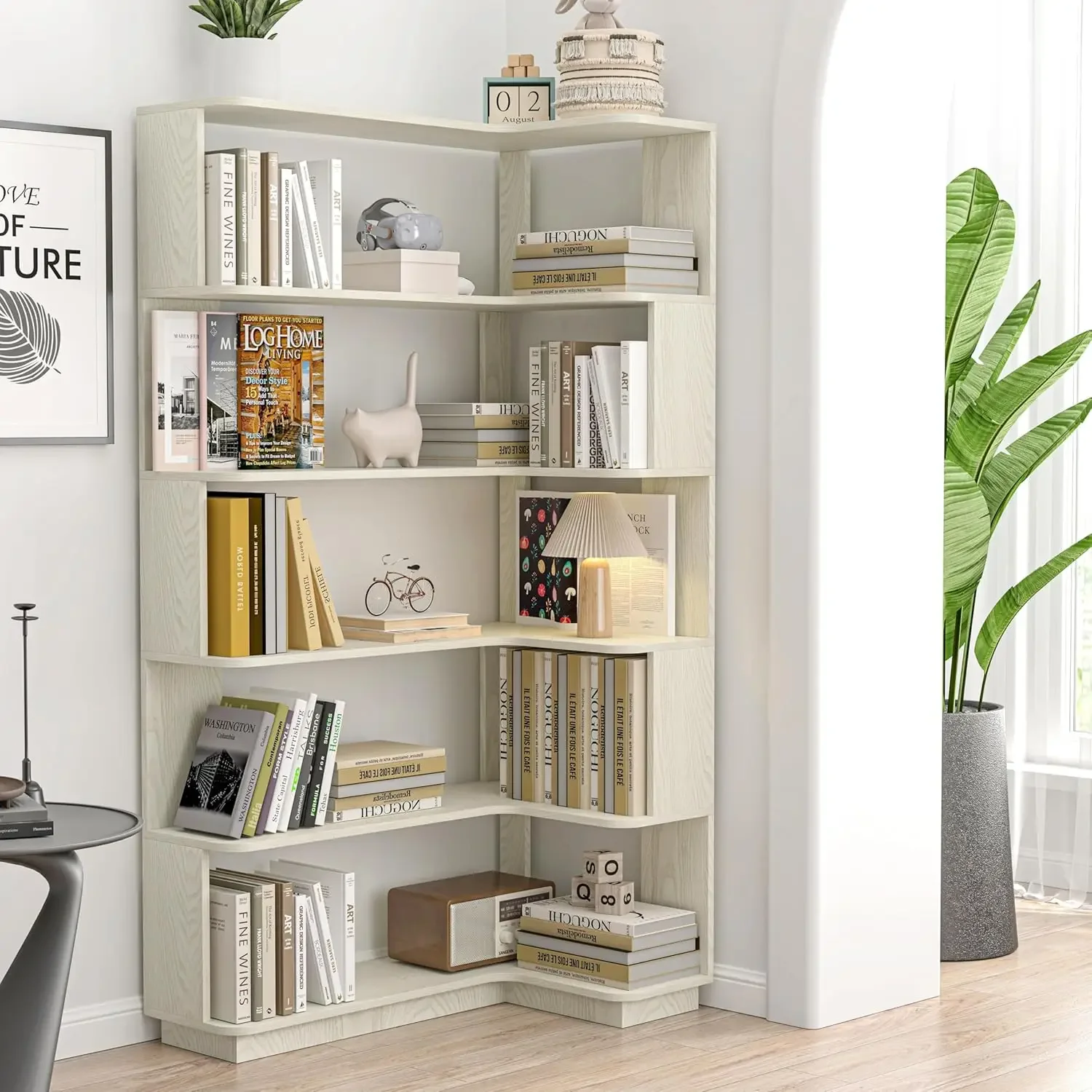 Freestanding L Shaped Corner Five Color White Extended 90cm Wooden Display Bookcase Open Storage Cabinet For Living Room Bedroom