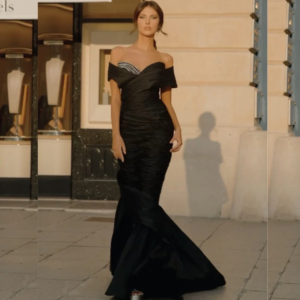 Personalizado unissex camisa plissado ruched strass trompete fora do ombro querida vestidos longos vestidos de baile clássico chinês s