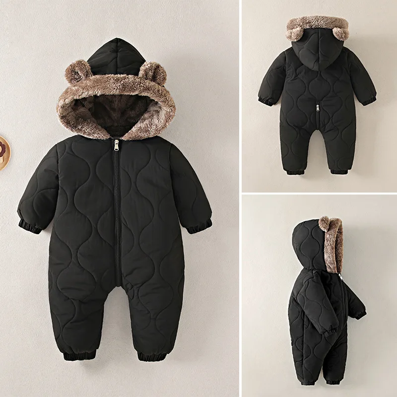 Neuer süßer Baby-Winteroverall mit Bärenohren und Kapuze, Kälteschutz-Skibekleidung, verdickte Baumwolle und Samt-Innenseite, Neugeborenen-Jumpsuit 0-2 Jahre – Detail 26