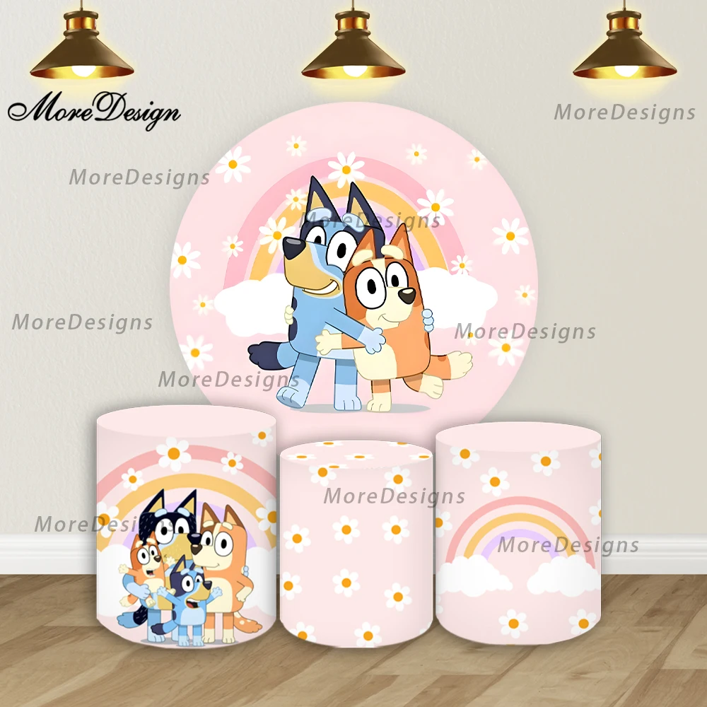 The Blueys Dog Pink Round Backdrop Covers For Girls Birthday Baby Shower Cylinder Covers Photo Background