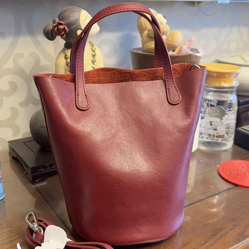 

Stylish Retro Women Shoulder Bag Highquality Pu Large Capacity Bucket Bag Simple Adjustable Shoulder Strap Crossbody Bag Handbag