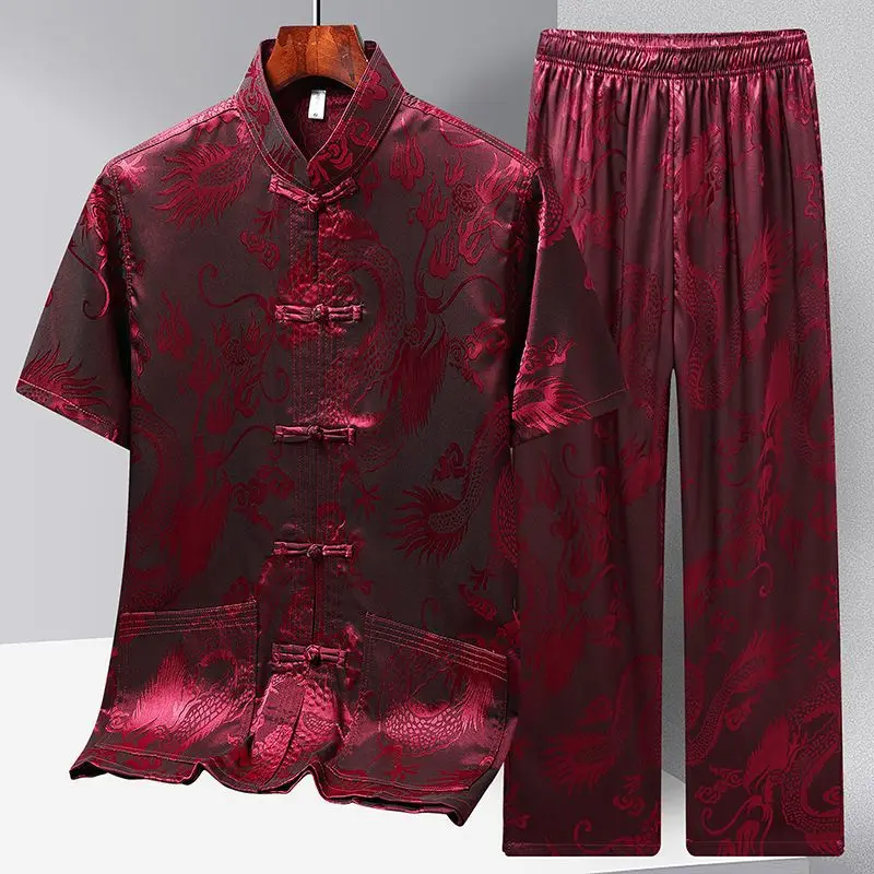 Dragon Jacquard Hanfu Men Chinese Clothes Men Top Pant Hanfu Kung Fu Clothing Blouse Party Male Tang Suit